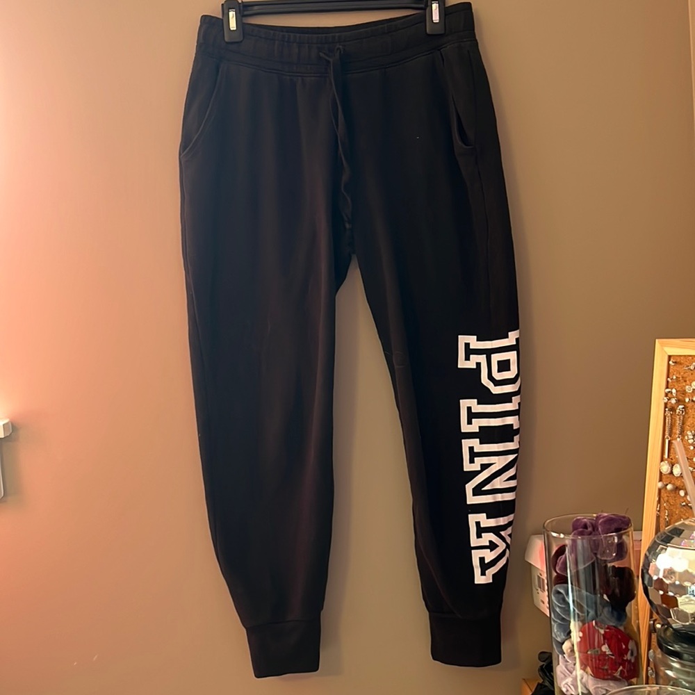 PINK size m black jogger sweatpants